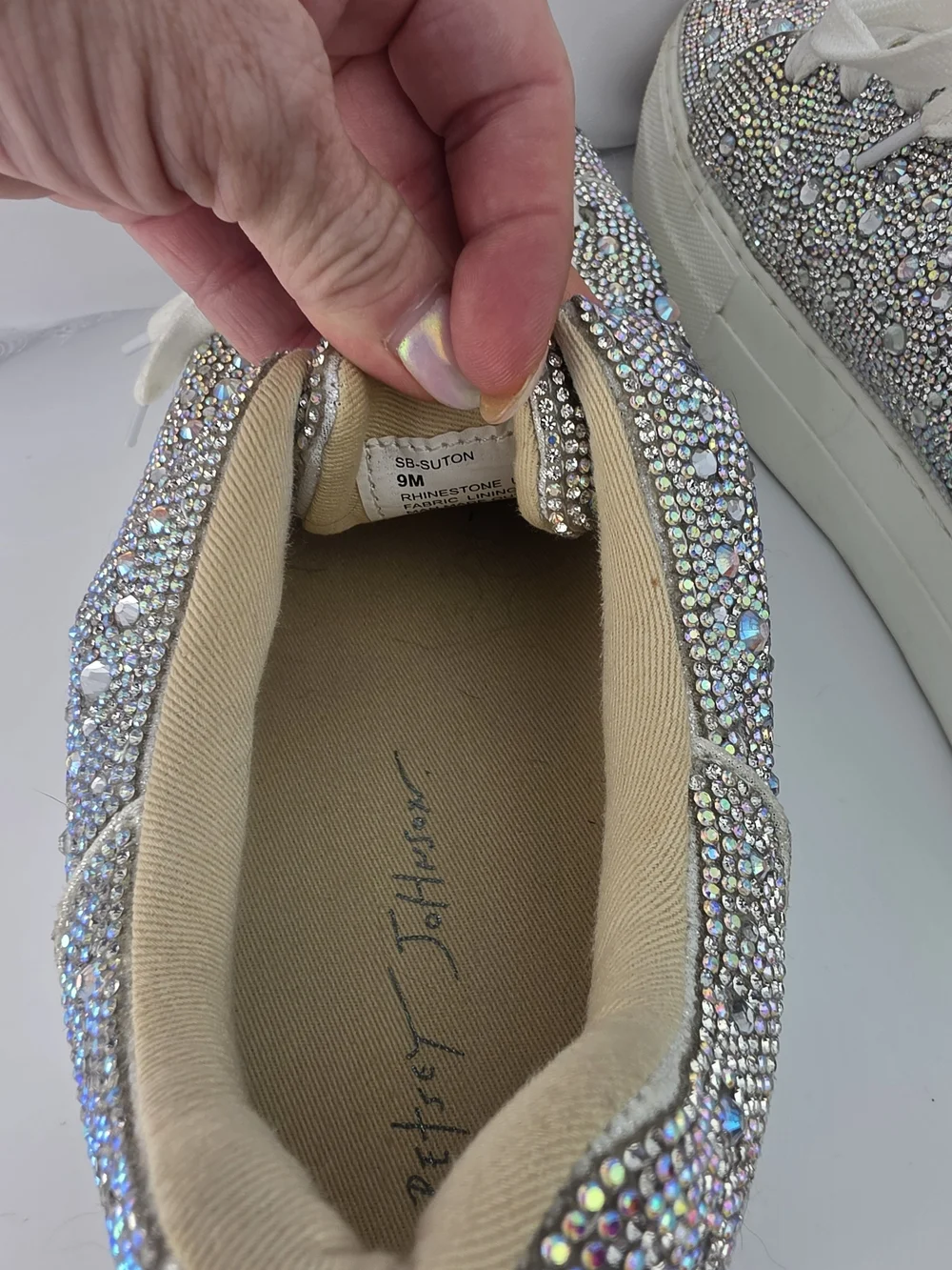 Betsey Johnson Sidny Rhinestone Crystal Embellished Platform Sneakers - White